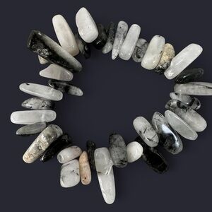 Black Rutalized Quartz Crystal Sticks Bead Bracelet